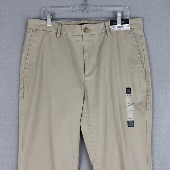 Jos A Bank Mens Tailored Fit Chino Pants Khaki Size 36 x 29 Flat Front Classic - Picture 3 of 10
